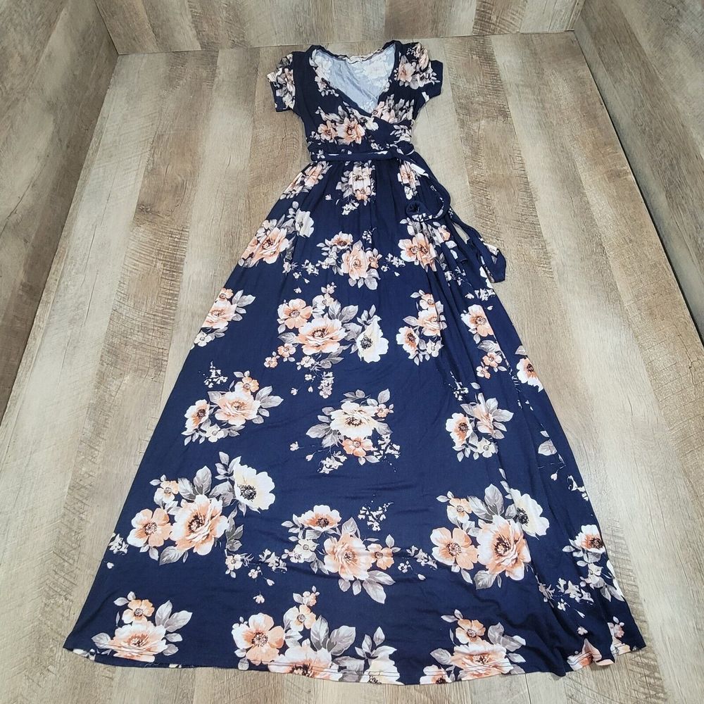 12PM By Mon Ami Women's Floral Pattern Dress Navy Blue Multi See Description